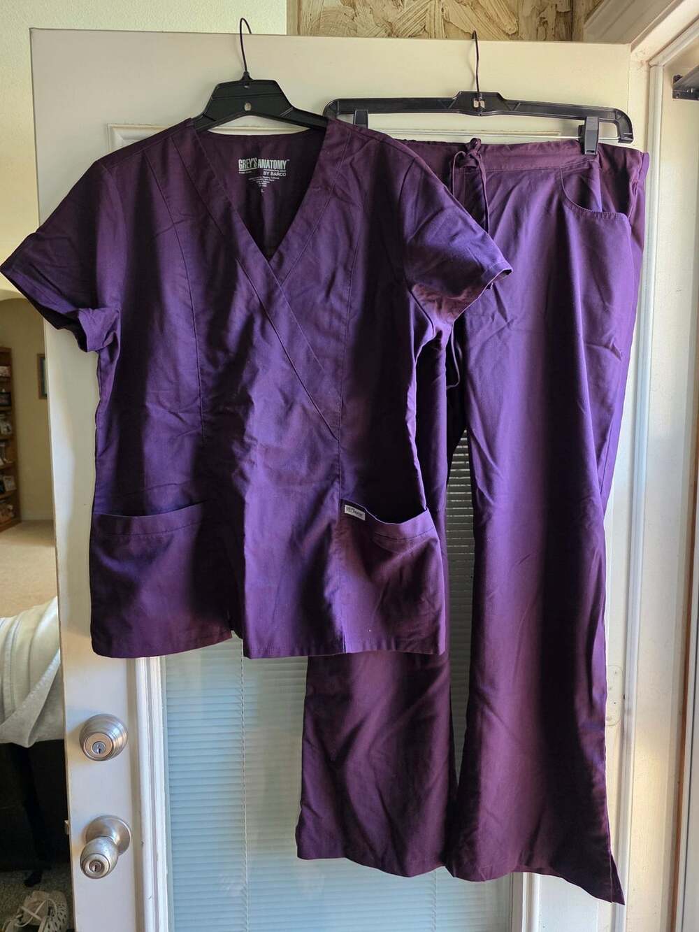 Grey's Anatomy Scrub Set Size Large Purple Mock Wrap Top And Pants